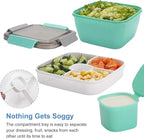 Freshmage 52-oz Lunch Container To Go - Salad Bowl With 3 Compartments and Dressing Container for Toppings, Snacks - for Men, Women (Green)