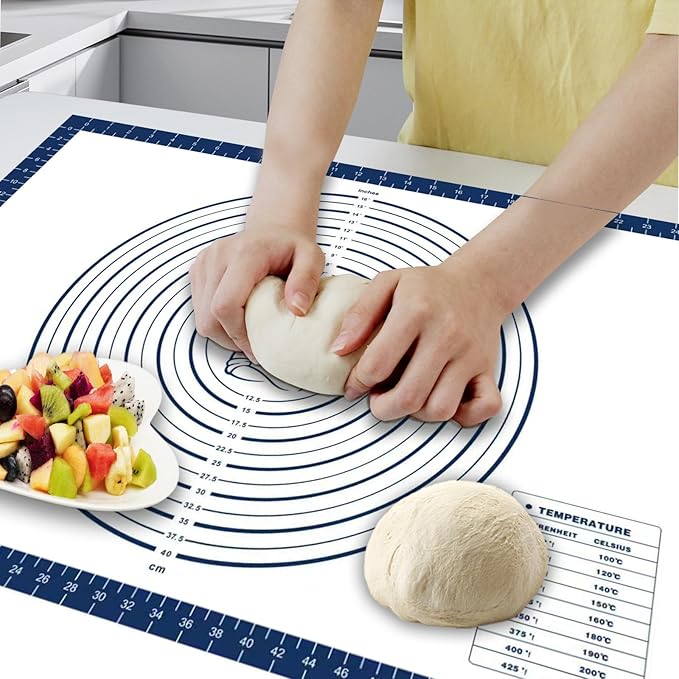 Dough Mat Silicone Baking Mats for Rolling Pastry Kneading Sheet Sourdough Bread Baking Supplies Blue 28x20"0.45mmT