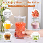 20oz Glass Tumblers with Lids and Straws,2PCS Glass Cups with Lids and Straws,Iced Coffee Cups with Lid,Drinking Glasses for Juice, Smoothies
