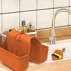 Sponge Holder for Kitchen Sink, Silicone Sink Saddle Caddy Organizer Rack, Sponges Holder Over Faucet, Hanging Kitchen Organizer Accessories Rack Basket - Orange