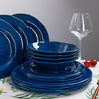 LEHAHA Blue 18-Piece Dinnerware Place Setting, Melamine Dishes for Indoor and Outdoor Dining, BPA Free, Reusable, Lightweight, Dishwasher Safe, Not Microwaveable