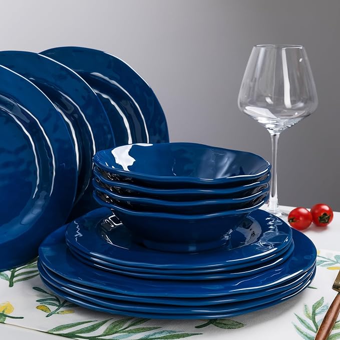 LEHAHA Blue 18-Piece Dinnerware Place Setting, Melamine Dishes for Indoor and Outdoor Dining, BPA Free, Reusable, Lightweight, Dishwasher Safe, Not Microwaveable
