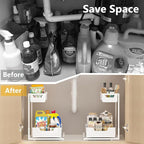 Ceetug Under Kitchen Sink Organizers and Storage Pull Out 2 Tier Metal Bathroom Cabinet Organizer (White, 2 Pack)