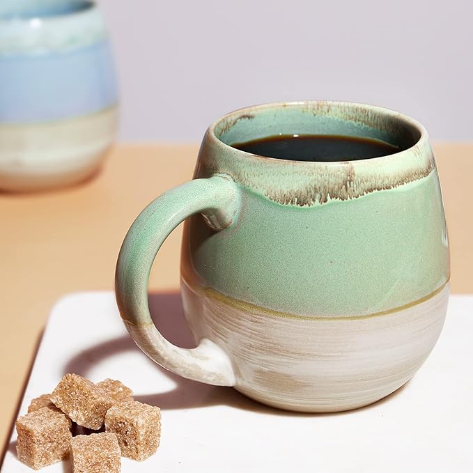 LIFVER 21 Oz Large Ceramic Coffee Mug, Stoneware Coffee Mugs Set of 2, Big Tea Cup for Office and Home, Big Latte Mugs for Coffee, Tea, Dishwasher and Microwave Safe, Green