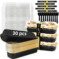 Mini Loaf Pans with Lids and Spoons Sealing Sticker,30 Pcs 6.8oz Cake Pans for Baking Disposable Aluminum Foil Red cake pan (30 PCS Black Gold)