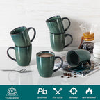 vancasso STARRY Ceramic Coffee Mug Set of 6, 16 Oz Tea Cups with Handle for Latte, Tea, Cappuccino, Milk, Cocoa, Microwave&Dishwasher Safe, Green