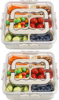 Divided Serving Tray with Lid and Handle, Portable Snack Box Container, 6 Compartments Veggie Fruit Snackle Tray, Charcuterie Platter Container for Party, Nuts, Snacks, Picnic,2 Pack, MEDIUM SIZE