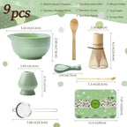 Clay&Fire Matcha Whisk Set, Ceramic Matcha Set, Matcha Bowl with Spout and Whisk, 9 pcs Matcha Tea Kit for Matcha Lovers, Ideal Gift Christmas, Birthday (Green)