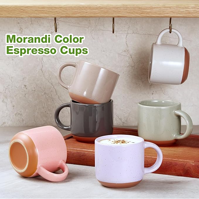 Gencywe Ceramic Mini Espresso Cups Set of 6, 5 oz Espresso Mugs with Handle, Porcelain Coffee Mugs Demitasse Cups, White Espresso Cups, Microwave Dishwasher Safe Suit for Espresso Machine