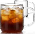 Aquach Glass Coffee Cups, 16 oz Large Clear Drinking Glasses, Dishwasher & Microwave Safe, Everyday Use for Coffee Tea Juice, Home Office Kitchen Essentials, 2-Pack