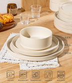 TheTerra Ceramic Dinnerware Sets for 8, 24 Pieces Handmade Reactive Glaze Plates and Bowls Set, Scratch Resistant Dish Set, Oven & Microwave & Dishwasher Safe, Matte White