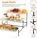 Lifewit 3 Tier Serving Tray, 30 x 17 cm/12 x 6.5 White Plastic Tiered Food Serving Platters, Tiered Tray Stand for Party with Black Collapsible Metal Stand, Dessert Display Stand for Cookies/Crackers