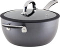 Rachael Ray Cook + Create Hard Anodized Nonstick Saucier Pan/Saucepan with Lid and Helper Handle, 4.5 Quart - Black