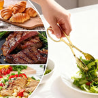 2 Pcs Serving Tongs, 10 Inch Buffet Tongs, Stainless Steel Kitchen Tongs with Comfort Grip, Cooking tongs for Salads, Appetizers, Cake, Bread, Cooking, Party, Barbecue, Desserts, Ice - Gold