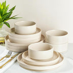 TheTerra Ceramic Dinnerware Sets for 4, 12 Pieces Handmade Reactive Glaze Plates and Bowls Set, Scratch Resistant Dish Set, Oven & Microwave & Dishwasher Safe, Ice Cream