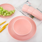 Supernal Pink Wheat Straw Dinnerware Sets,Unbreakable Dishes for 8, Plate and Bowls Sets, Reusable Plates, Dishwasher Safe Plates,Plastic Dinnerware Set, Pink Plastic Tableware
