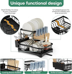 2 Tier Dish Rack, Carbon Steel Dish Drying Rack for Kitchen Organization & Storage, Countertop / Sink Dish Rack with Automatic Drain Tray, Large Capacity Black Dish Rack - Essential Home Kitchen Item