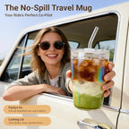 Luxfuel 16 oz Glass Tumbler with Lid & Straw, Reusable Iced Coffee Cup & Smoothie Cup, Leak-Proof Borosilicate Glass for Coffee, Iced Tea, Water – 2 Pack, Ideal for Office, Home & Travel, Iridescent