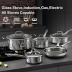 Pots and Pans Set Non Stick, 10 Pcs Hybrid Stainless Steel Cookware Sets, Non Stick Frying Pans, Saucepans, Saute Pan & Stock Pot, PFOA Free Kitchen Skillet,Induction Compatible