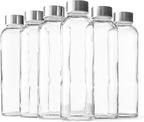 Epica glass bottles with lids – 17.5 oz water bottles, reusable glass juice bottles with lids for storing juices, reusable water bottle durable & ecofriendly set of 6