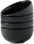 HASENSE 7 Inch Large Serving Bowls Set of 4, 42 Oz Black Ceramic Salad Bowl for Kitchen,Modern Ribbed Porcelain Dishes for Entertaining,Soup,Pho,Pasta,Cereal, Noodle - Dishwasher & Microwave Safe