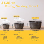 Ceramic Mixing Bowls 3-Piece: Nesting Ceramic Bowls with Lids - Microwave Safe for Kitchen Baking and Serving - Ideal for Home Bakers (Grey)