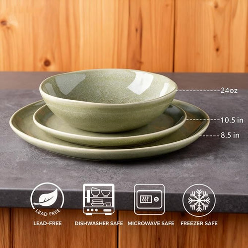 AmorArc Ceramic Dinnerware Sets,Handmade Reactive Glaze Stoneware Plates and Bowls Sets,Highly Scratch Resistant | Dishwasher & Microwave Safe Dishes Set,Service for 4 (12pc)