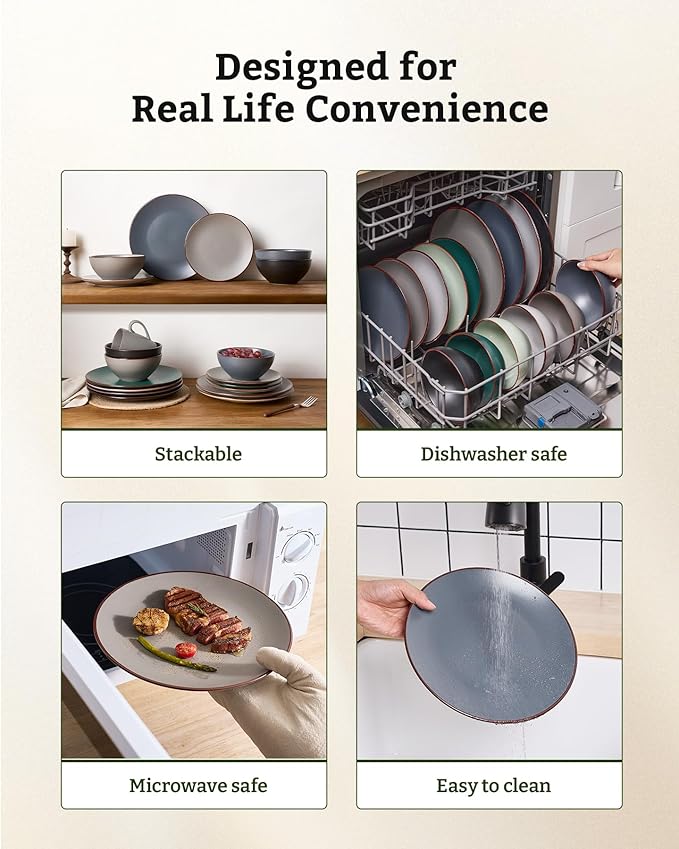 Famiware Venus Plates and Bowls Sets, 24 Pieces Stoneware Speckled Dishes Dinnerware Set for 8, Assorted Colors - Microwave & Dishwasher Safe, Modern Minimalist, for Everyday Meals & Formal Dining