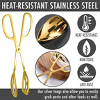 2 Pack Gold Serving Tongs Buffet for Kitchen Cooking 10 Inch Stainless Steel Salad Tongs Serving Utensils for Wedding Party Catering (Gold)