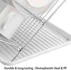Youeon Foldable Dish Drying Rack with Drip Tray, Stainless Steel 2 Tier Dish Drainer Rack, Collapsible Dish Drainer, Folding Dish Rack for Kitchen Sink, Countertop, Cutlery, Plates, Dishes