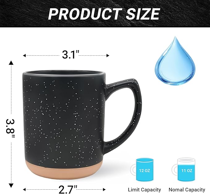 Black Diner Coffee Mugs Set of 4,11 Oz Ceramic Espresso Cups Set with Handle,Cup with Speckled for Children Boys Girls Women Men Gifts Microwave & Dishwasher Safe