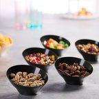 PLASTICPRO Angled Plastic Bowls Disposable Small Plastic Black Serving Bowls with Gold Rim for Party for Appetizer Salads Pack of 8