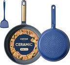 CAROTE 9.5'' and 11'' Nonstick Ceramic Frying Pan Skillet, Non Stick Skillet with Heat Resistant Handle, Healthy & PFOA/PFAS Free, Induction-Compatible,Dishwasher Safe & Includes Silicone spatula,Blue