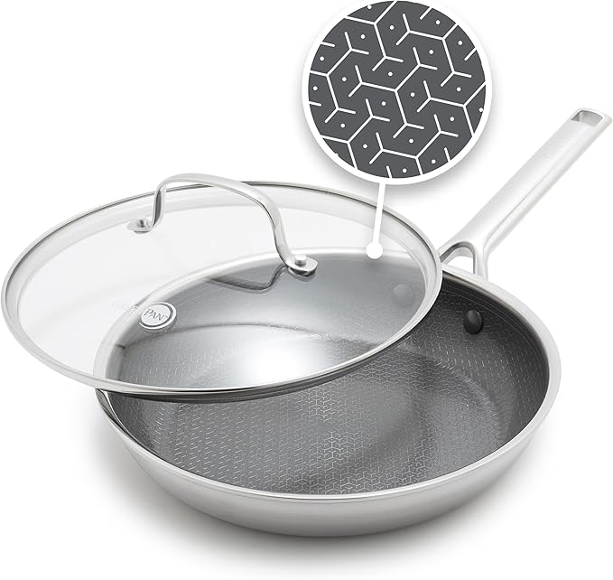 GreenPan Hybrid 12” Nonstick Stainless Steel Frying Pan with Lid, APEX Tri-Ply Thermobond PFAS-Free Ceramic Skillet, Induction & All Cooktop Compatible, Oven Temp to 850°F, Dishwasher Safe, Silver