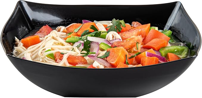 Restaurantware Moderna 32 Ounce Fancy Plastic Bowls 10 Square Disposable Salad Bowls - Durable Heavy-duty Black Plastic Bowls For Warm And Cold Foods
