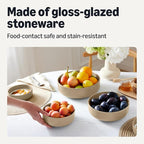 Amazon Basics Glazed Stoneware Serving Bowls, 3-Piece Set, Dishwasher-Safe, Linen Gray