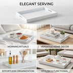 Krismax Wooden Serving Tray with Handles, Serving Platter 15.7x11.4 Inch Food Drinks Tray for Coffee Table,Decorative Storage Tray for Entertaining, Breakfast Tray in Bed,Lunch,Dinner,BBQ(White)