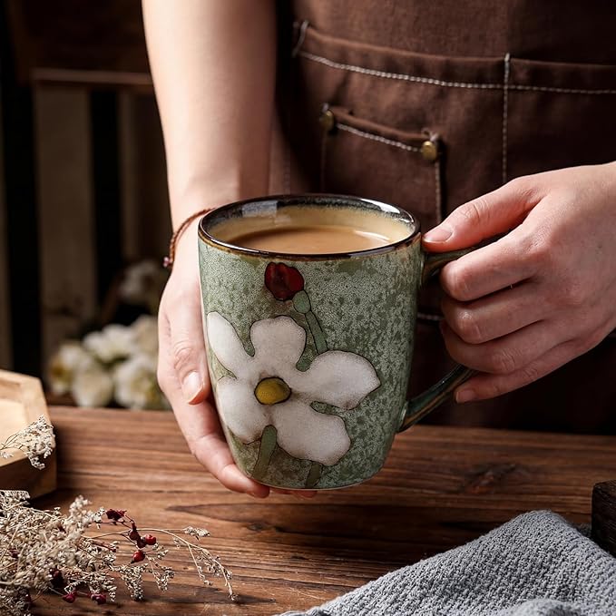 Maxdot 1 Pcs 12oz Ceramic Coffee Mugs Sets Glazing Process Cappuccino Mug Floral Ceramic Tea Cups Mother's Day Idea Gift for Women Mom Porcelain Cup for Coffee, Cocoa, Tea, Latte (Fresh)