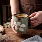 Maxdot 1 Pcs 12oz Ceramic Coffee Mugs Sets Glazing Process Cappuccino Mug Floral Ceramic Tea Cups Mother's Day Idea Gift for Women Mom Porcelain Cup for Coffee, Cocoa, Tea, Latte (Fresh)
