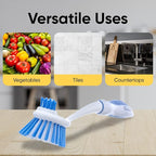 Dish Washing Vegetable Brush Scrubber with Stainless Steel Grill Brush, Scourer Sponge Brush Set with Long Handle and Rubber Grip, Non-Scratch, Kitchen Cleaning Set (2 Pack, Blue)