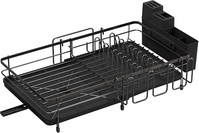 Foldable Dish Drying Rack for Kitchen Counter, Drying Rack Kitchen Counter, Sink Dish Drainer with Plate Holder, Small Kitchen Dish Strainer & Dish Dryer Organizer, Adjustable 13.7"-22.83"