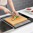 Roll Up Dish Drying Rack Over Sink, 17.5" x 15.2" Foldable SUS304 Stainless Steel Kitchen Dish Drainer, Heat-Resistant Multipurpose Rolling Sink Rack Organizer,Black