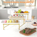 3 Tier Serving Tray for Party, 12"x6" Tiered Serving Platters with Steel Display Stand for Sevring Food,Cookies,Veggie, Dessert,Fruit, Gold