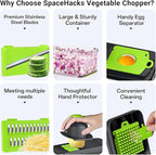 15-in-1 Vegetable Chopper, Kitchen Gadgets with 10 Blades, Veggie, Food, Onion Chopper, Cucumber Slicer, Versatile Mandoline, Includes Egg Separator & Finger Guard, Green