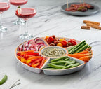 Plasticpro 6 Sectional Round Plastic Serving Tray/Platter (4, White & Rose Gold)