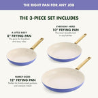 GreenPan Hard Anodized Healthy Ceramic Nonstick 8" 10" & 12" 3 Piece Frying Pan Skillet Set, Gold Handle, PFAS-Free, Dishwasher Safe, Oven Safe, Periwinkle