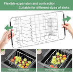 Fanbsy Small Dish Drainer Rack in Sink Adjustable, Expandable Stainless Steel Metal Dish Drying Rack Organizer with Stainless Steel Utensil Holder Over Inside Sink Counter, Rustproof(for 1-2 People)