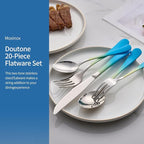 20-Piece Yellow&Blue Silverware Set, 18/0 Stainless Steel Colorful Handle Flatware Set, Service for 4, Modern Cutlery Set Includes Dinner Knives Forks Spoons, Mirror Polished, Dishwasher Safe