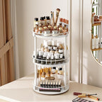 Lazy Susan Organizer, Rotating Spice Rack, 3 Tier Spice Turntable Organizer, Industrial Turntable Spice Holder, for Kitchen Countertop and Cabinet, Compact and Versatile, White SR23WW