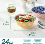 vancasso SELENE 24 oz Cereal Bowls set of 6, Ceramic Soup Bowls for Kitchen, Dishwasher & Microwave Oven Safe- for Cereal, Soup, Pasta, Salad, Vivid Floral Design Bowl Set